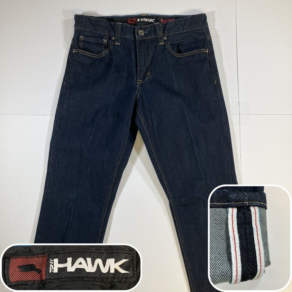 Tony Hawk Jeans Mens 30x30 Blue Skinny Redline Selvedge Denim Stretch